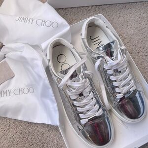 Authentic Jimmychoo Rome white and Silver Sneakers.